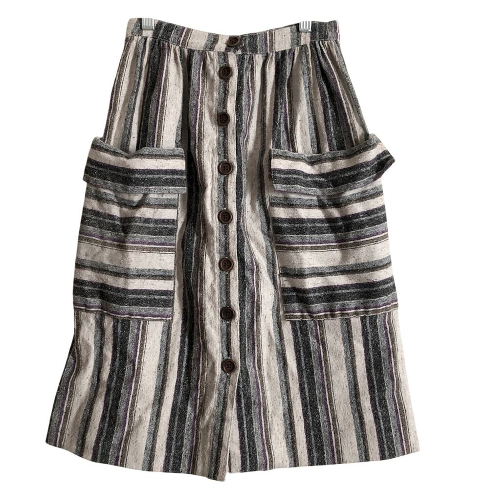 Gorman Woven Knit Textured Stripes Button Front Pockets Skirt 0